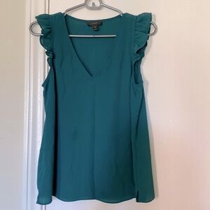 J Crew green flutter sleeve top